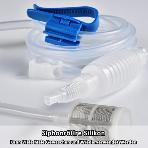 SiphonröHre Silikon, Länge 2,5M, Weinheber Abfüllschlauch, Wiederverwendbar Siphon Rohr Schlauch Filter, Mit Filterbeutel, Wasserstopp Clip, Pumpe Filter, Halteklammer, für Wein, Bier, Heimbrauen