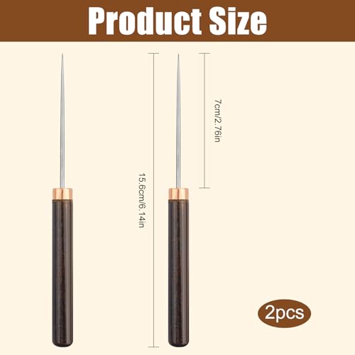 Slender/Sewing Awl, 2PCS Wooden Handle Scratch Awls, Leather Punch Stitching Marking Awl Tool, Leather Craft Repair Tools for Leather Sewing, Marking, Crafts Wood, Shoe Repair - Thumbnail 2
