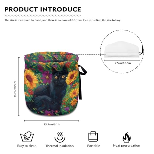 Image of Xoenoiee Black Cat Colorful Floral Print Tea Cozy Cotton Tea Cosy for Teapots Keep Warm Teapot Cover Insulated Kettle Cover for Home Kitchen Table Decor