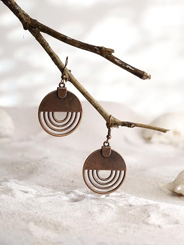 MINACHI Bohemian Ethnic Sculpted Rustic Circle Dangle Drop Earrings, Vintage Boho Chic Jewelry Gift for Women3