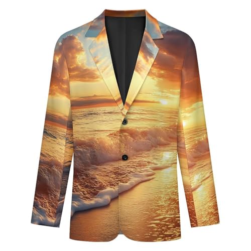 Beach Sunset Wave Men's Slim Suit Long-Sleeve Prom Tuxedo Classic Two Button Business Jacket4