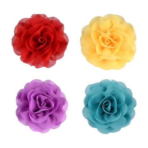 UUYYEO 4 Pcs Large Dog Collar Flowers Multi Colored Pet Flowers Charms Sewing Flowers Embellishments Chiffon Flowers for Crafts Clothing Cat Collar Grooming Accessories D
