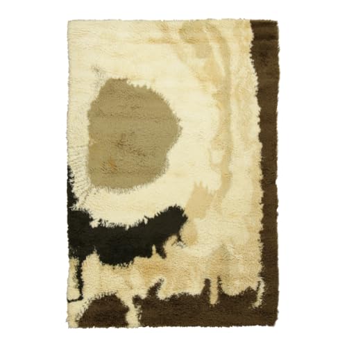 Rug & Kilim Vintage Swedish Rya Rug in Cream with Earthy Abstract Geometry