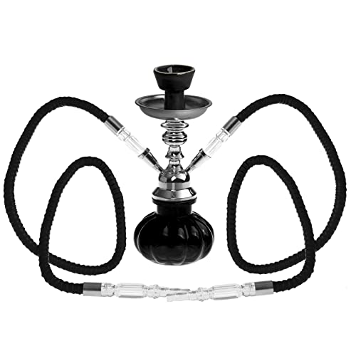 HIBRON Cachimba narghilé, 2 tubi di vetro, 25 cm, Nero