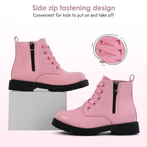 JABASIC Girls Ankle Boots Side Zipper Lace Up Work Boot Combat Booties for Little/Big Kids4