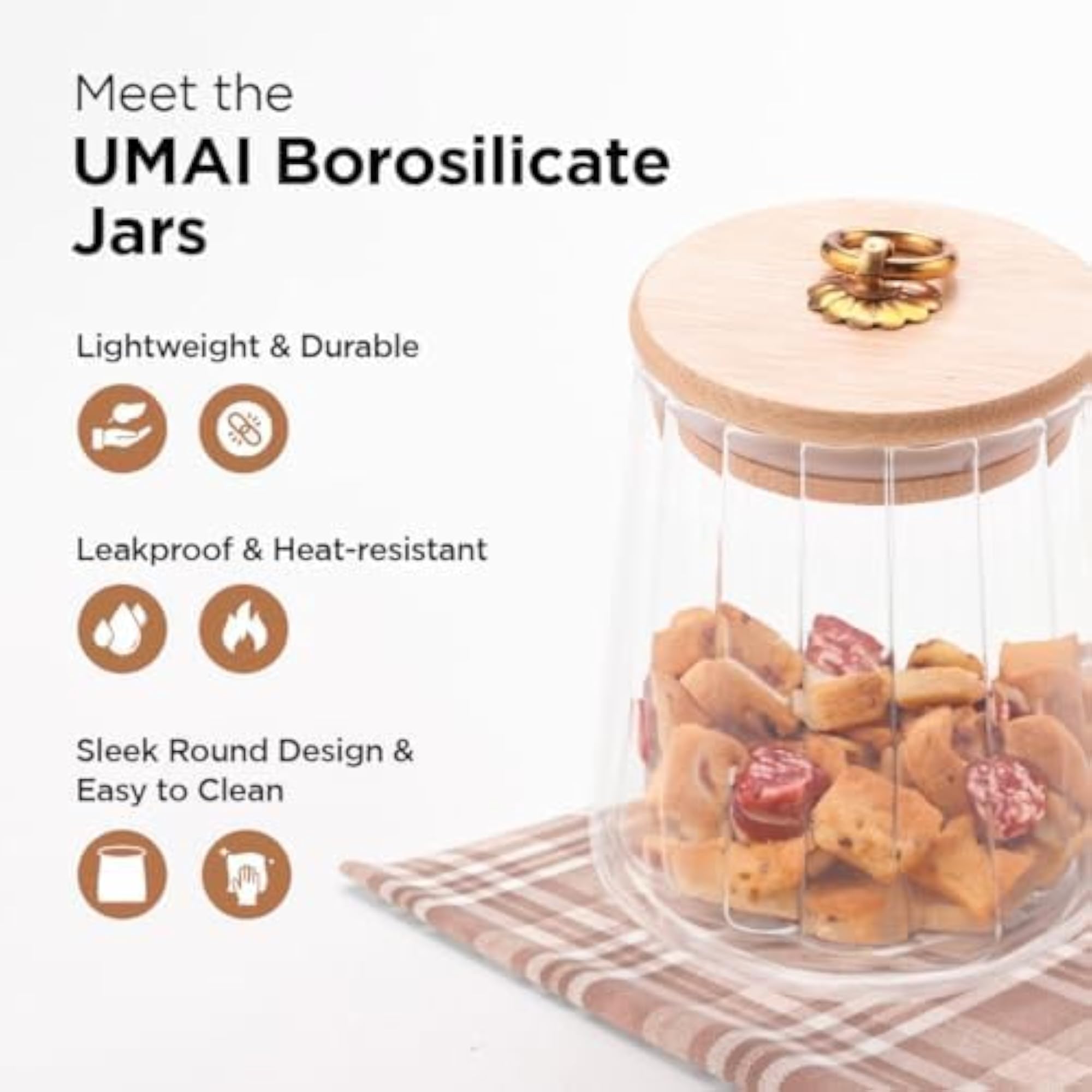 Borosilicate Glass Jar with Bamboo Lid, Airtight Storage for Kitchen