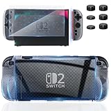 Switch 2 カバー HEYSTOP スイッチ 2 保護カバー スイッチ 2 対応 ドック対応 Switch 2 カバー＋スイッチ 2ガラスフィルム１枚＋親指キャップ+アルコール綿 防塵 防汚 耐衝撃 着脱簡単 全面保護 軽量 薄型 透明 滑り止め