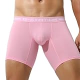 [ジーステーション] ボクサーパンツ ロング L ピンク 綿コーマ ストレッチコットン ローライズ ロングボクサーパンツ メンズ 男性下着 タグレス