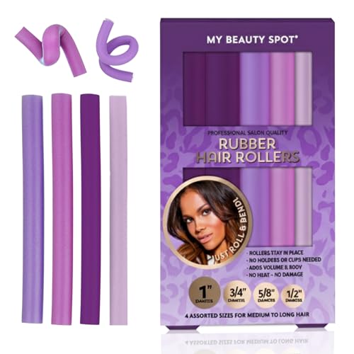 My Beauty Spot Flexi Rods Foam Hair Rollers 3/4" 5/8" and 1" Diameter Professional Salon Quality 12 Pcs Rubber Hair Rollers for Long, Medium and Short Hair (Purple)