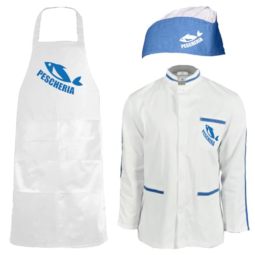 fratelliditalia.org Set für Herren, Jacke und Schürze für Wurstwaren, Gemüse, Fischereien, Werkstätten, Metzgereien und Supermärkte, hergestellt in Italien