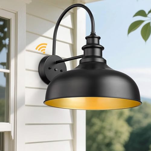 Bestshared 16 Inch Dome Large Dusk to Dawn Sensor Outdoor Barn Light Farmhouse Outdoor Wall Sconce Industrial Exterior Wall Lighting Fixture, Outside Lantern Garage Lamp(Black+ Gold, 16” Dome-2Pack) by Bestshared - Image 2