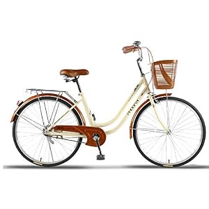 One plus one City Comfort Bike with Basket, Ladies Dutch Style, 1 Speed, 26 Inch Single Speed High Carbon Steel Frame…