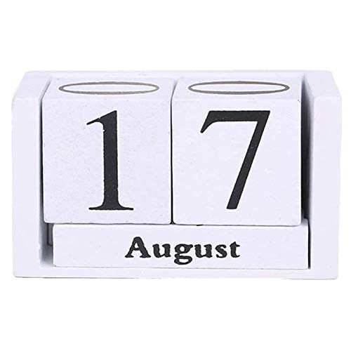 Calendario perpetuo de madera, calendario de escritorio de madera, bloque de madera, visualización de fecha, decoración de escritorio para decoración del hogar y la oficina (blanco)