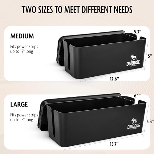 DMoose Cable Management Box - 2 Pack Medium & Large Cord Organizer for Desk & Floor, Cable Organizer Box for Child & Pet - Cable Box Hider for Tidy Office & Home, Power Strip Cover (Black - Pack of 2) by DMoose - Used condition - Image 2