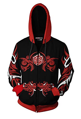 QYIFIRST Hoodie Crescent Rose Pull à Capuche Cosplay kostym à Manches Longues sweatshirt intryck 3D anime unisex väst röd/svart M (bröst 107 cm)