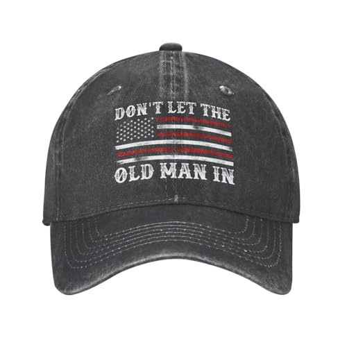 LUYIMAX Reusable Male Fun Comfy Black Dont Let The Old Man in American Flag Vintage Adult Cowboy Hat Cotton Denim Sports Baseball Caps for Men Adjustable Plain Cap