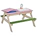 Outsunny Juego de Mesa y 2 Bancos para Niños Mesa de Picnic Infantil de Madera con Arenero o Piscina Fregadero y 14 Juguetes de Cocina para Jardín Exterior 94x89x50,5 cm Multicolor