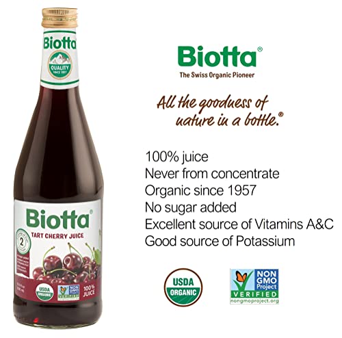 Biotta Tart Cherry Juice - 100% Natural Cherry Superfood - Tart Cherries For Sleep Support & Muscle & Joint Discomfort - Excellent Source Of Vitamin C & Good Source Of Potassium (16.9 Fl.oz, Pk Of 6) #TOP1