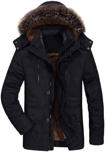 FTCayanz Herren Warme Winterjacke Parka Lang Wintermantel Mit Kunstfell Kapuze Outdoor Gefütterte Steppjacke Jacke