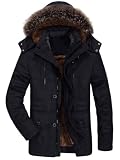 FTCayanz Manteau Homme Hiver Parka Chaud Fourrure Casual Outdoor Blouson Amovible Capuche Noir M