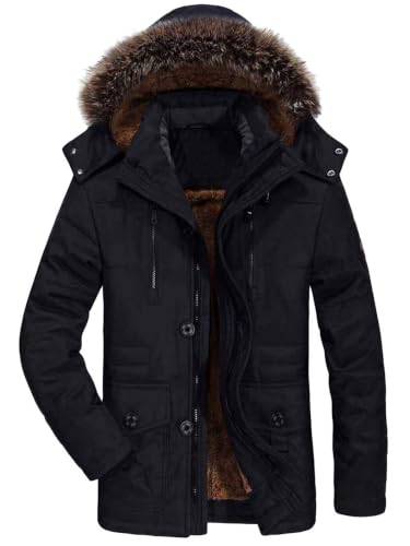 FTCayanz Manteau Homme Hiver Parka Chaud Fourrure Casual Outdoor Blouson Amovible Capuche Noir M