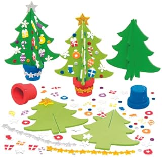 Baker Ross AX427 Christmas Tree Craft Kits - Pack of 4, Festive Crafts for Childrens Activity Packs and Christmas Decorations for Kids, Green