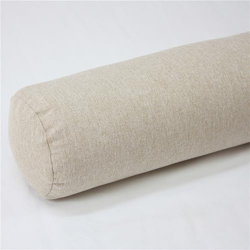 TUSUO Linen Neck Roll Pillowcase Cylinder Bolster Pillowcase with Zipper (Cover Only) Breathable Round Cervical Pillow Cover Washable Cover for Cervical Roll Pillow(Beige 8x39inch)