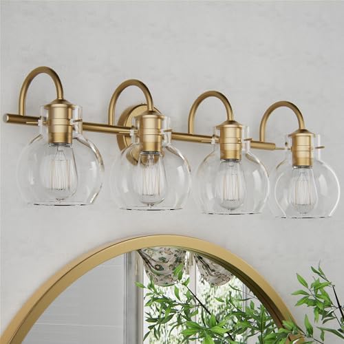 PRIMEPLUS 4-Light Gold Bathroom Vanity Light Fixtures, 24 Inch Bathroom ...