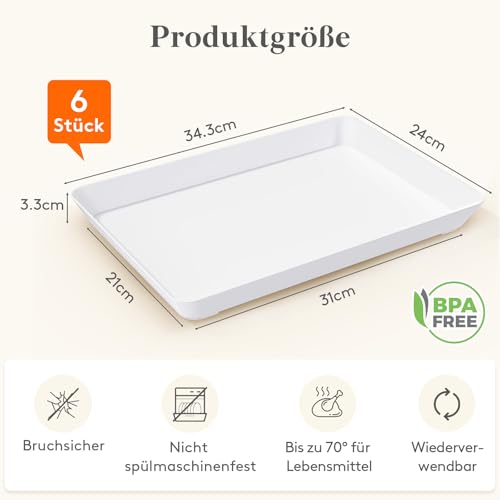 Foto von Lifewit 4 Stück Große Servierplatte Kunststoff, 34,3 x 24 cm, Tablett Weiß