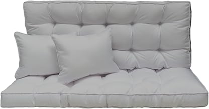 Garden Swing Cushion 150 x 50 x 10 cm - 3 Seater Set: Seat and Back Cushion for Swing with Canopy - Outdoor Cushions for Garden Bench, European Pallet - Grey [133]