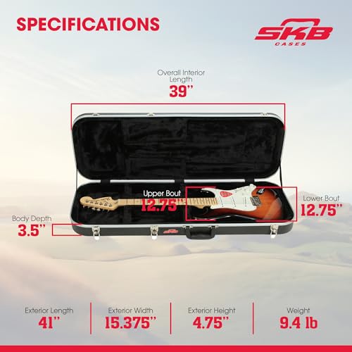 Image of SKB Hardshell Rectangular Travel Case for Electric Guitars with Molded In Bumpers for Protection, Plush Lined Interior and Latches, Black