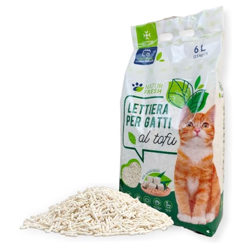 Meridiana Lettiera per Gatti al Tofu 2.5kg 100% naturale lettiera agglomerante per gatti ad agglomerazione rapida, lettiera compostabile biodegradabile si getta nel WC Sabbia Antiodore di lunga durata