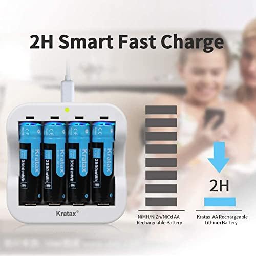 Kratax 8-Pack AA Rechargeable Batteries,3500mWh High Capacity Double AA Rechargeable Batteries,Constant 1.5V Rechargeable Lithium AA Battery,2H Fast Charger (8AA(Without Charger))