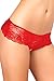 Rene Rofe Women's Lingerie Sexy Lace Bow-Back Boy Short Crotchless Thong Panties (Small / medium, Red)
