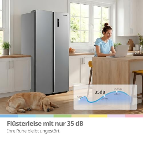 Comfee’ Side-by-Side Kühl-Gefrierkombination 553 L | No Frost, 35 dB, Multi-Air-Flow | Platinum Fresh, Sensor & SuperCool | Titan-Grau, RCS536LS01EU(E)