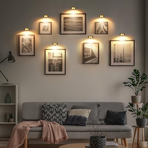 Image of Picture Light for Wall with 2500mAh Rechargeable Battery,Wireless Painting Art Display Lighting for Portait Frame Gallery Poster with Remote ,3 Lighitng Colors&Dimmable Timer for Living Room Bedroom