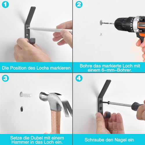 XHTXHT 6pcs Haken für Akustikpaneele,13mm Garderobenhaken schwarz-Metall kleiderhaken,Qualität Mehrzweckhaken für akustikpaneele,Wandhaken für Kleiderbügel,Hüte und Rucksäcke