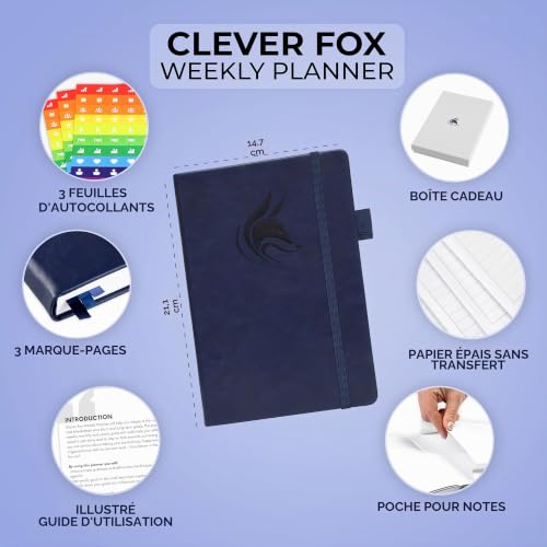 Planificateur Clever Fox - Agenda Personnel pour Booster Productivité, Motivation, Attention, Bonheur de Vie, Succès et Atteindre vos Objectifs – Journal du Quotidien et Hebdomadaire - Bleu Foncé – vue 2