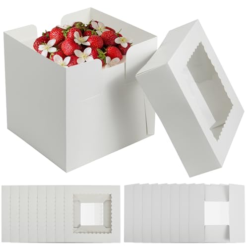 TayBong Cajas para Tartas 20x20x20 cm, Carton con Ventana Transparente, 8Pz Caja Pasteles Resistente para Transportar Tartas, Postres, Ideal para Bodas, Cumpleaños y Fiestas​