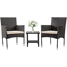 Patio Furniture Sets, Outdoor Small Wicker Furniture Patio Set Conversation Sets 3 Piece Patio Sofa with Table for Balcony Backyard Front Porch Decor,Black