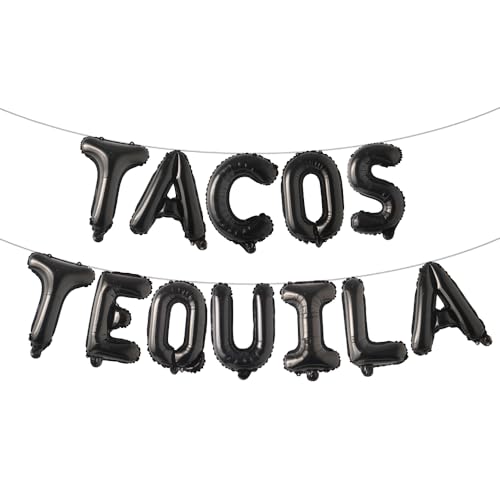 Tacos & Tequila Balloon, Multicolor Taco Banner for Mexician Taco Party/Taco Tuesdays/Tacos and Tequila Party/Fiesta/Birthday Decorations (TACOS TEQUILA Black)