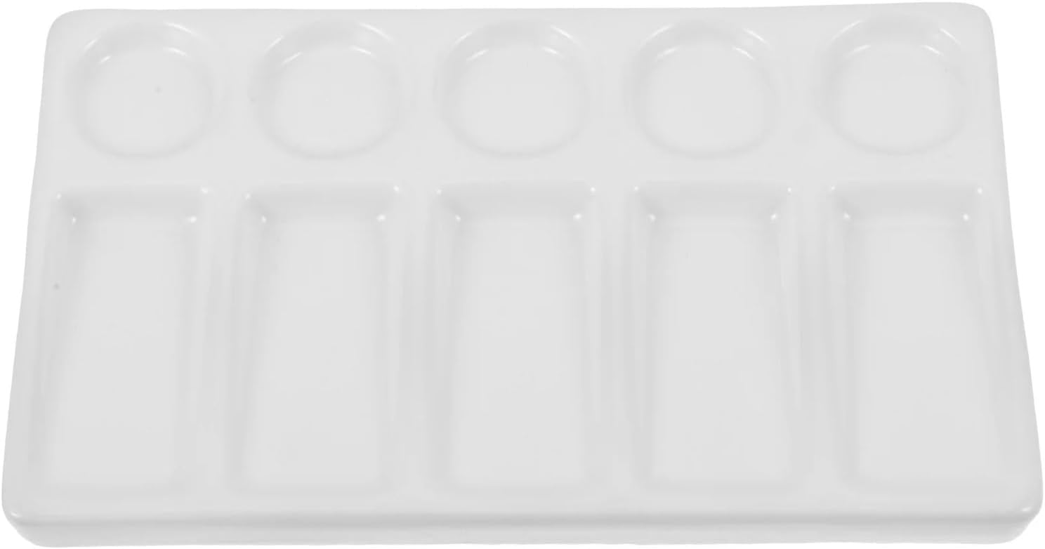 Ceramiczna płaska paleta do mieszania farb, 10 dołków | Biała do akwareli i gwaszu: Ceramiczna płaska paleta do mieszania farb, 10 dołków