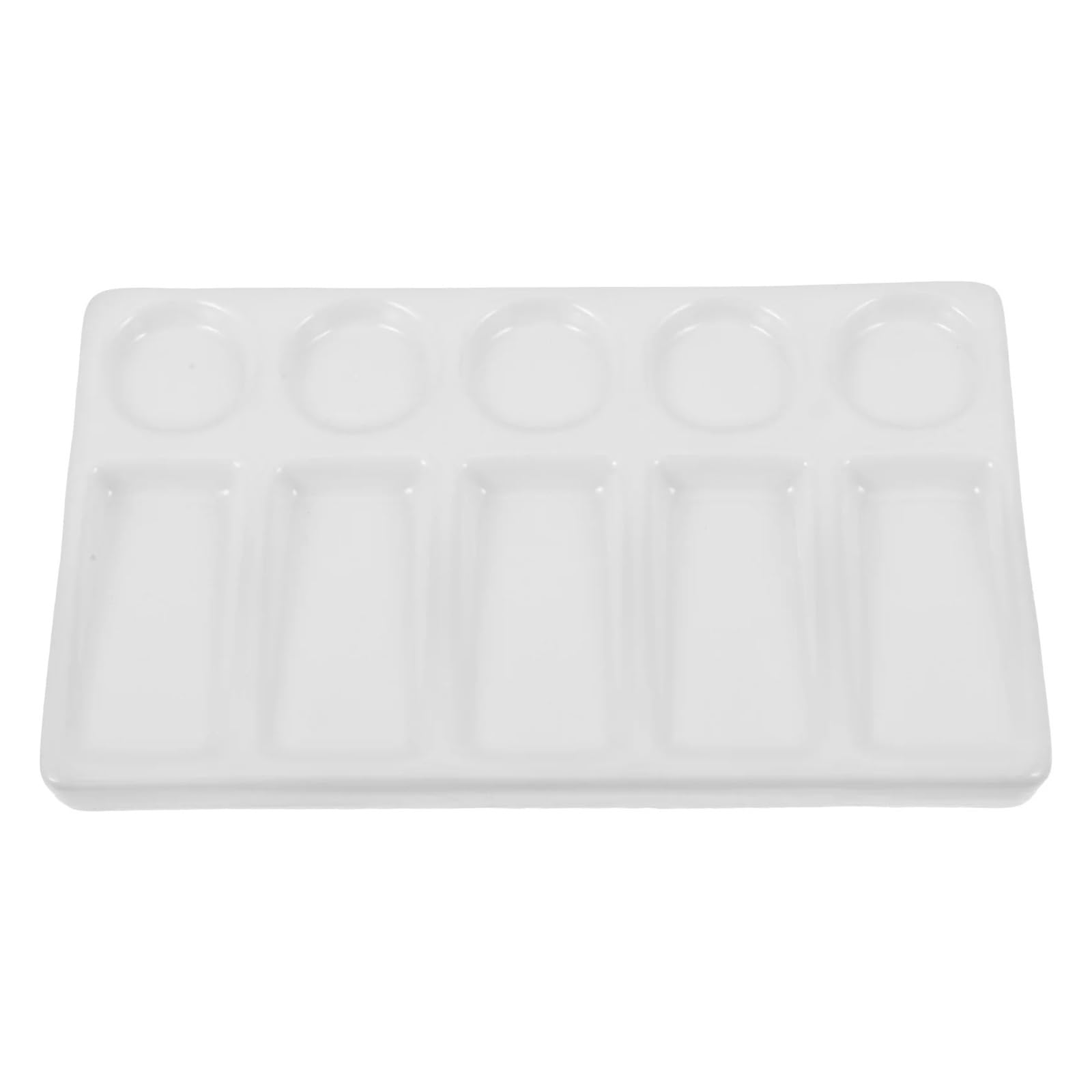 Flat Paint Mixing Palette， White Ceramic Paint Mix Palette 10 Wells For Watercolor Gouache