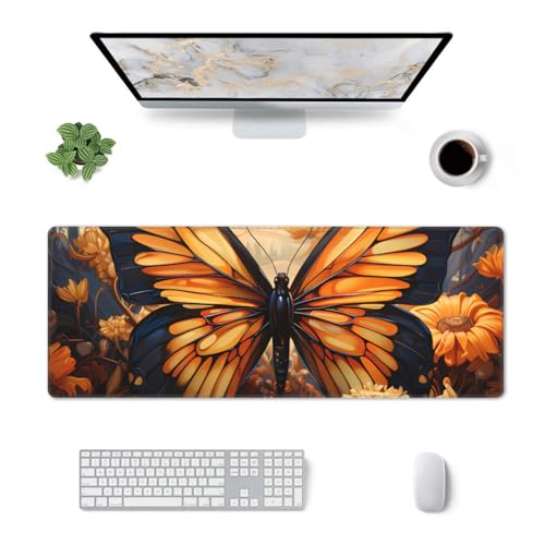 Tapis de clavier avec bords cousus de précision design orange et jaune - 3