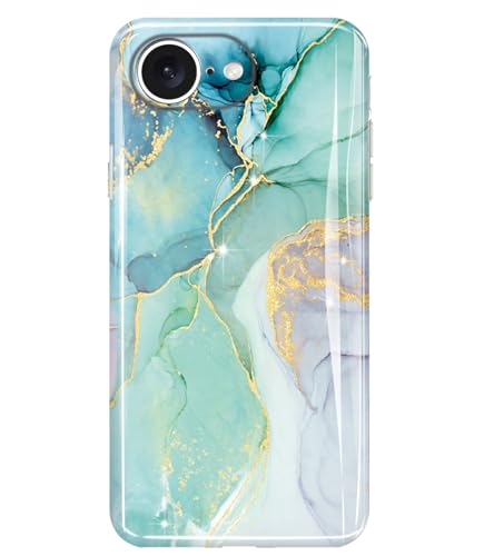 luolnh Gold Glitter Sparkle Case Compatible with iPhone 16e Case Marble Design Shockproof Slim Soft Silicone TPU Bumper Cover Phone Case for iPhone 16E 6.1 Inch 2025(Abstract Mint)