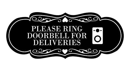Panneau Please Ring Doorbell for Deliveries signalisation noire