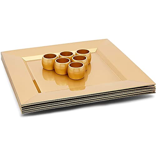 Juvale Square Metallic Gold Plastic Charger Plates And Napkin Rings Set (Serves 6) #TOP5