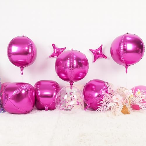 6 Pcs Hot Pink Round Foil Balloons, 22 Inch Giant 4D Round Balloons by Adorely - Used condition - Image 3