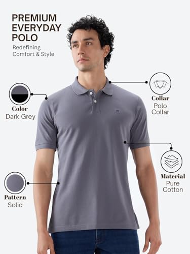 Image of Raymond Men Slim Fit Solid Pattern Pure Cotton Half Sleeve Polo Neck Casual T-Shirt