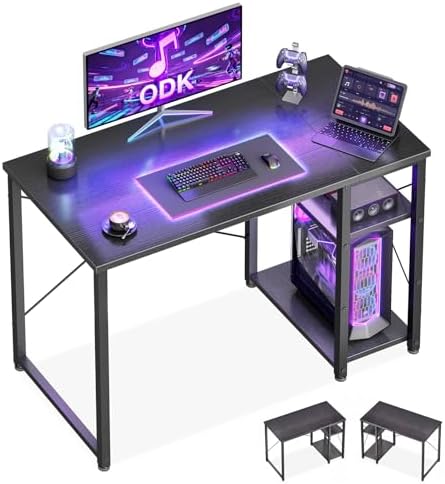 ODK Gaming Desk with Reversible Shelf, 100 x 48 cm, Black | Space...